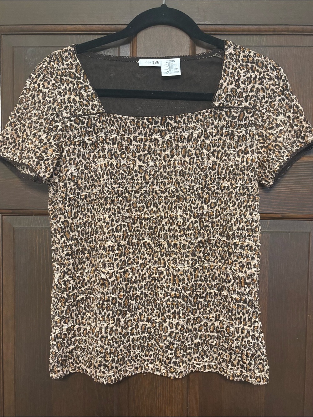 Vintage Square Neck Leopard Print Short Sleeve Top